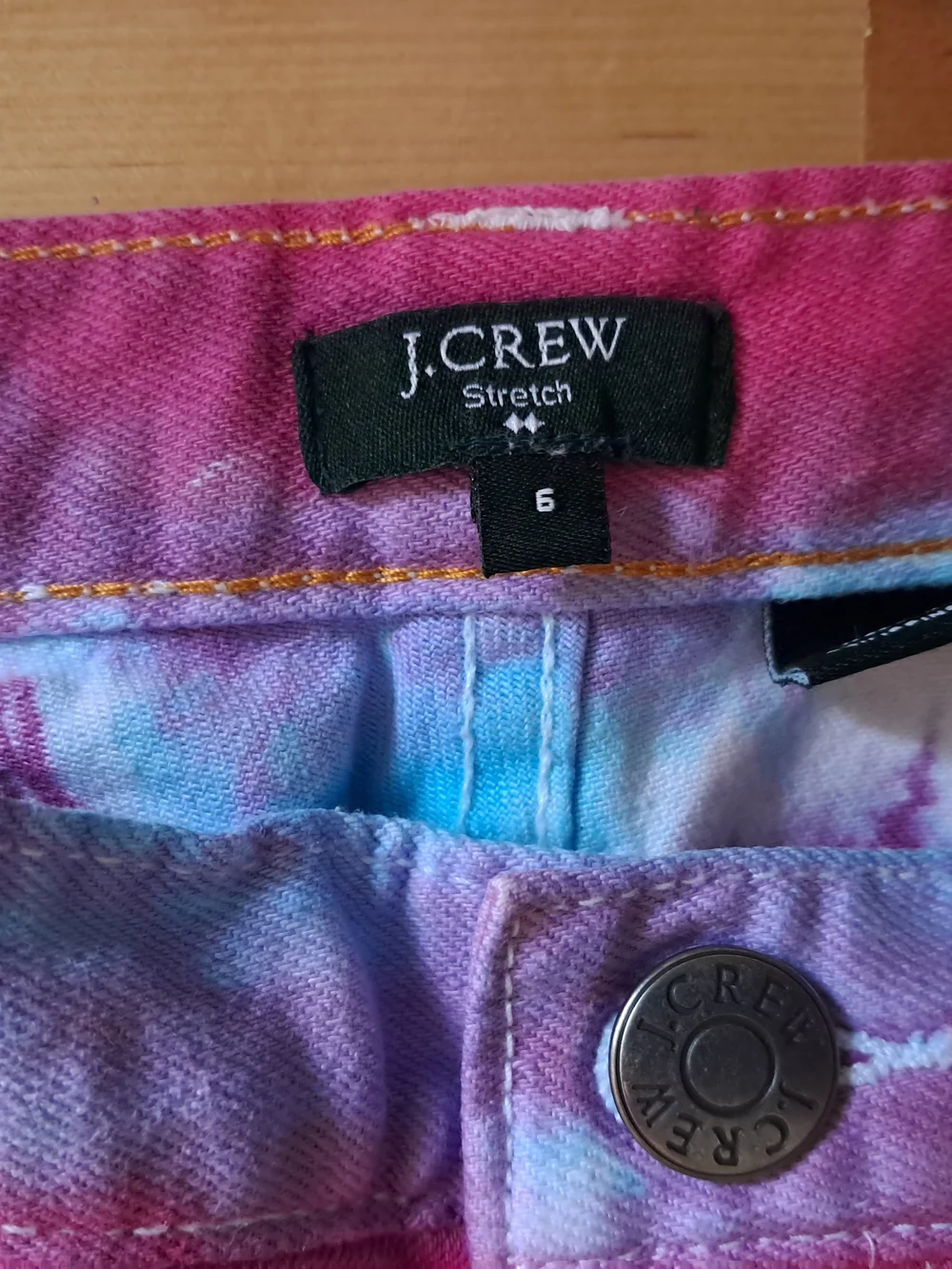 J. Crew Tie-Dye Stretch Denim Shorts in Pink, Purple & Blue